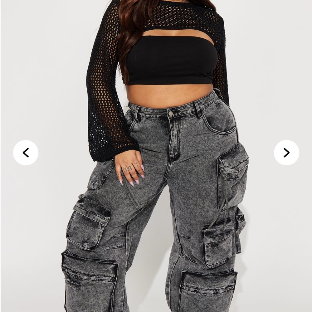 Fashion Nova Black and Gray Cargo Joggers